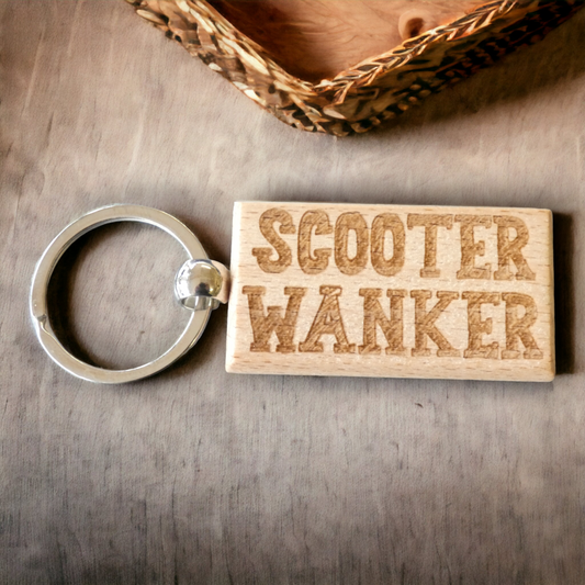 Scooter Keyring Gift Scooter Wanker Cute Engraved Wooden Rider Key Fob Fun Novelty Nice Custom Present