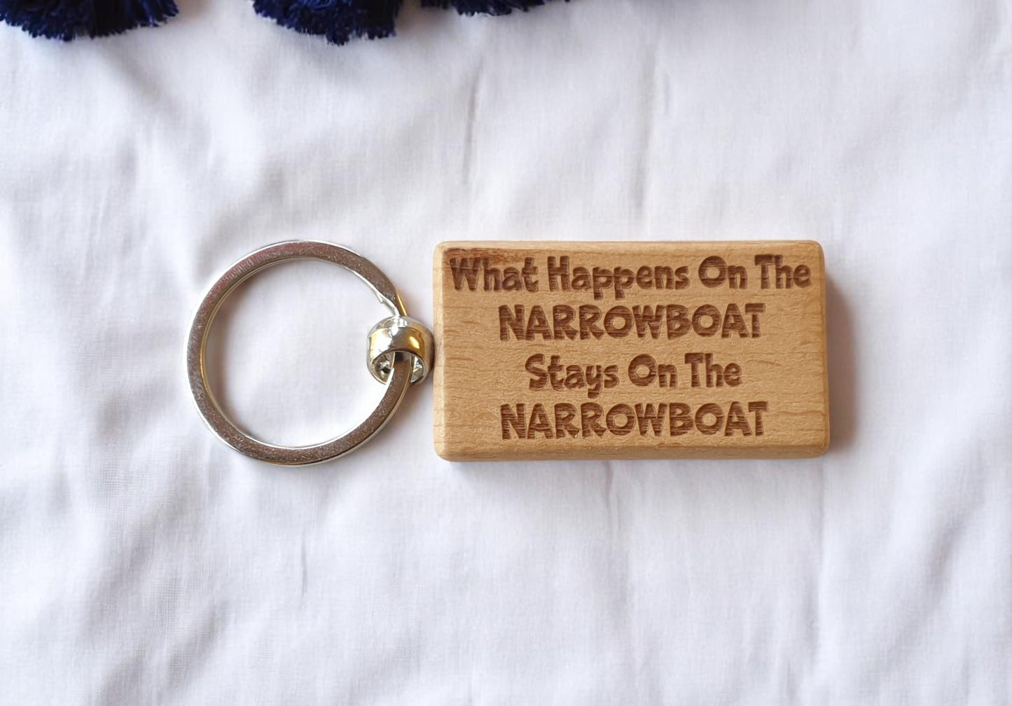Narrowboat Keyring Gift What Happens In Stays In The Cute Engraved Wooden Key Fob Chain Fun Nice Custom Present