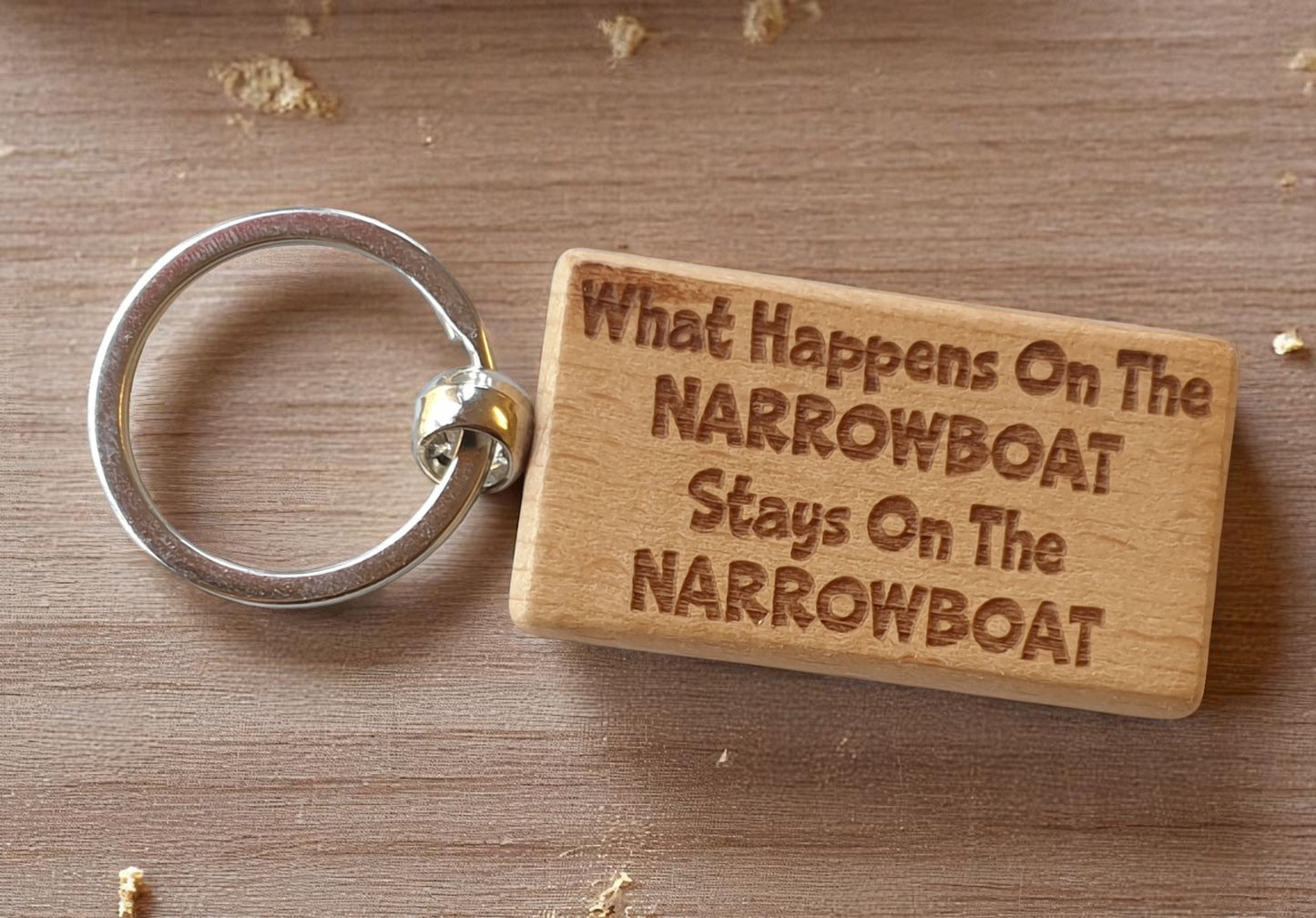 Narrowboat Keyring Gift What Happens In Stays In The Cute Engraved Wooden Key Fob Chain Fun Nice Custom Present