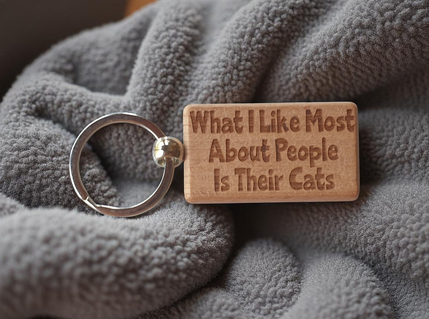 Cat Owner Keyring Gift What I Like Most About People Is Their Cats Nice Cute Engraved Wooden Key Fob Novelty Present