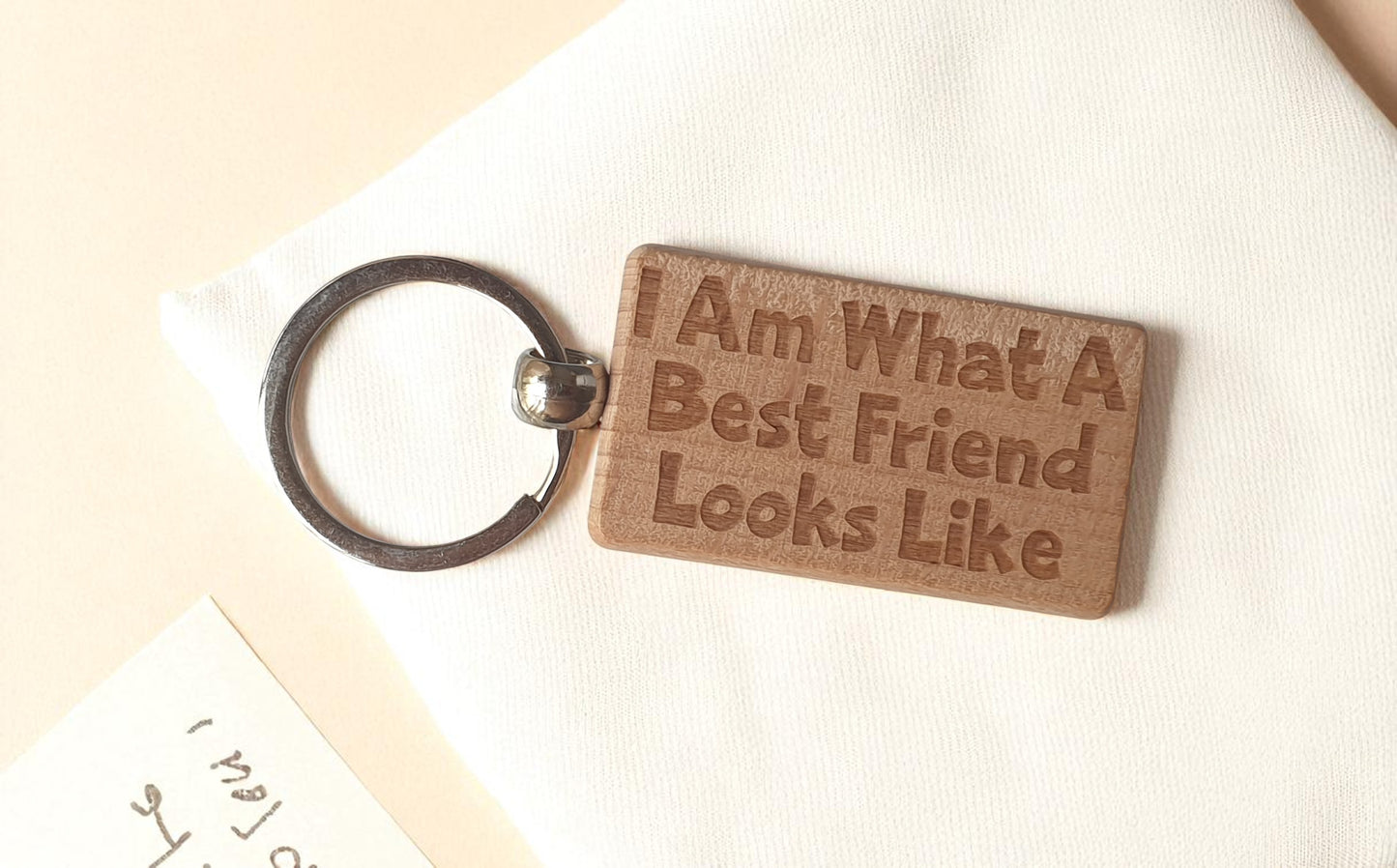 Best Friend Keyring Gift I Am What A Looks Like Engraved Wooden Key Fob Present