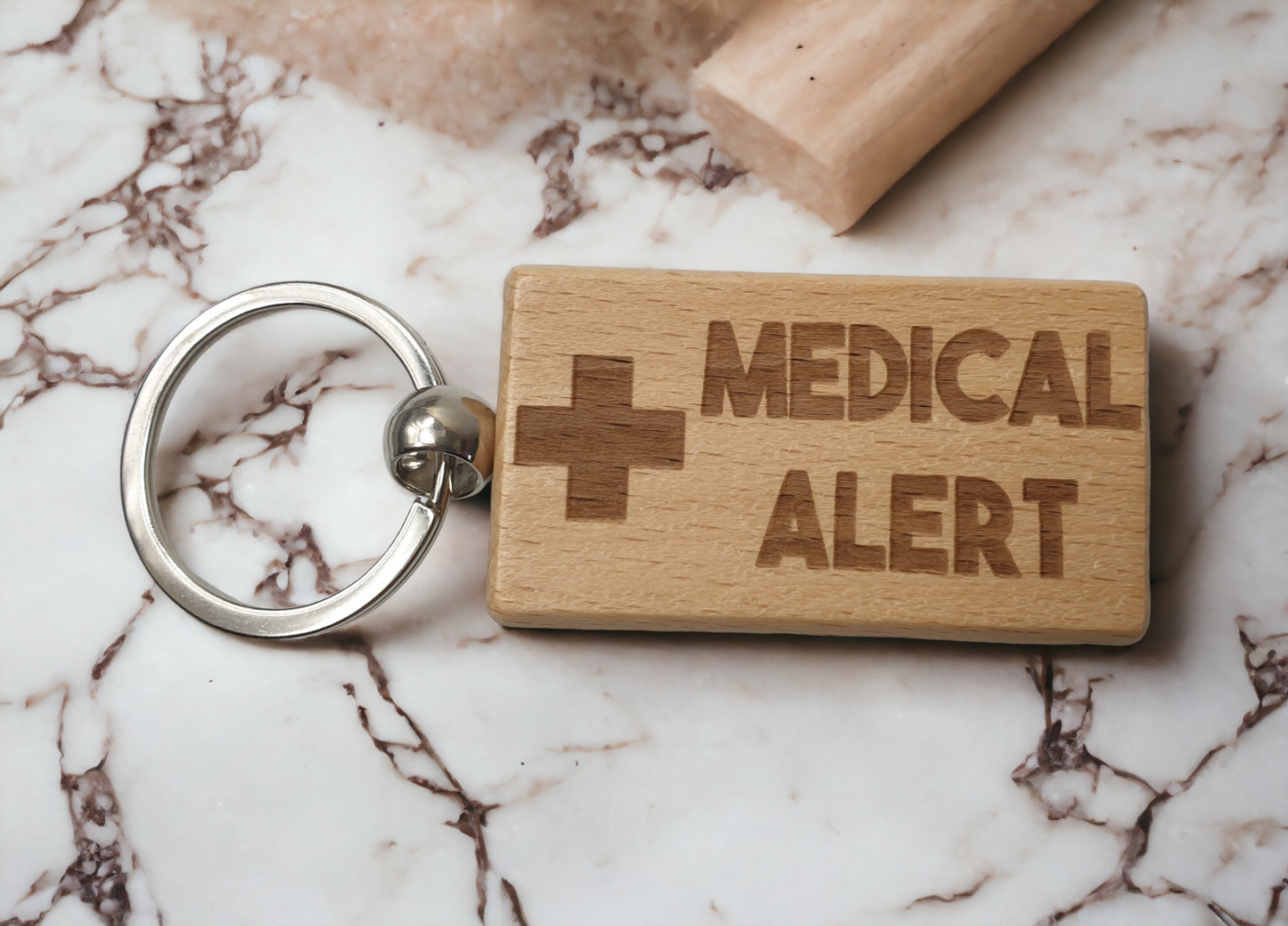 Epilepsy Keyring Gift - Medical Alert Epileptic Key Ring - Engraved Hardwood Key Chain