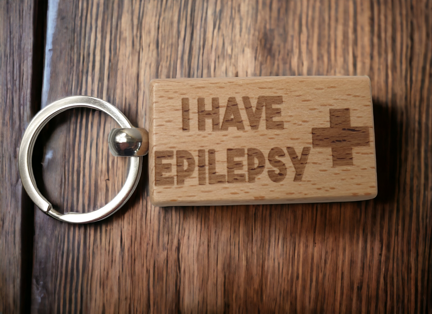 Epilepsy Keyring Gift - Medical Alert Epileptic Key Ring - Engraved Hardwood Key Chain