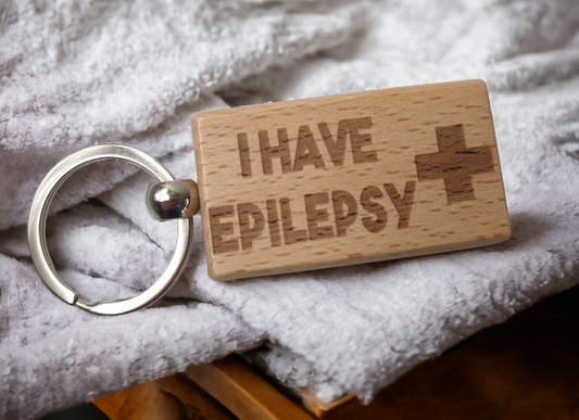 Epilepsy Keyring Gift - Medical Alert Epileptic Key Ring - Engraved Hardwood Key Chain