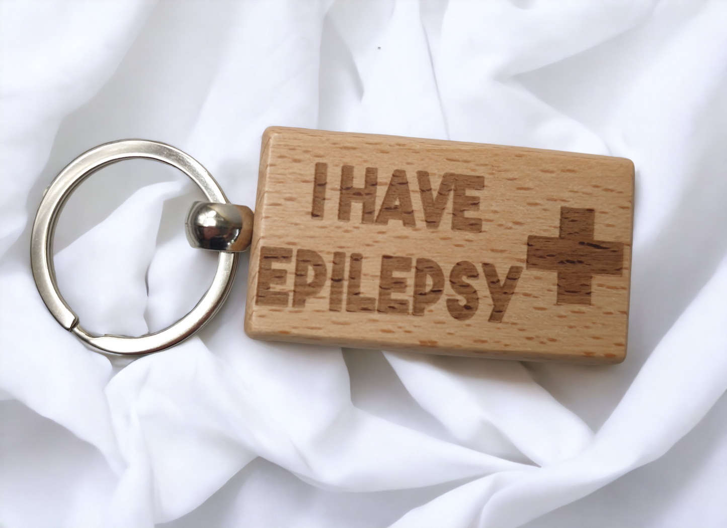 Epilepsy Keyring Gift - Medical Alert Epileptic Key Ring - Engraved Hardwood Key Chain