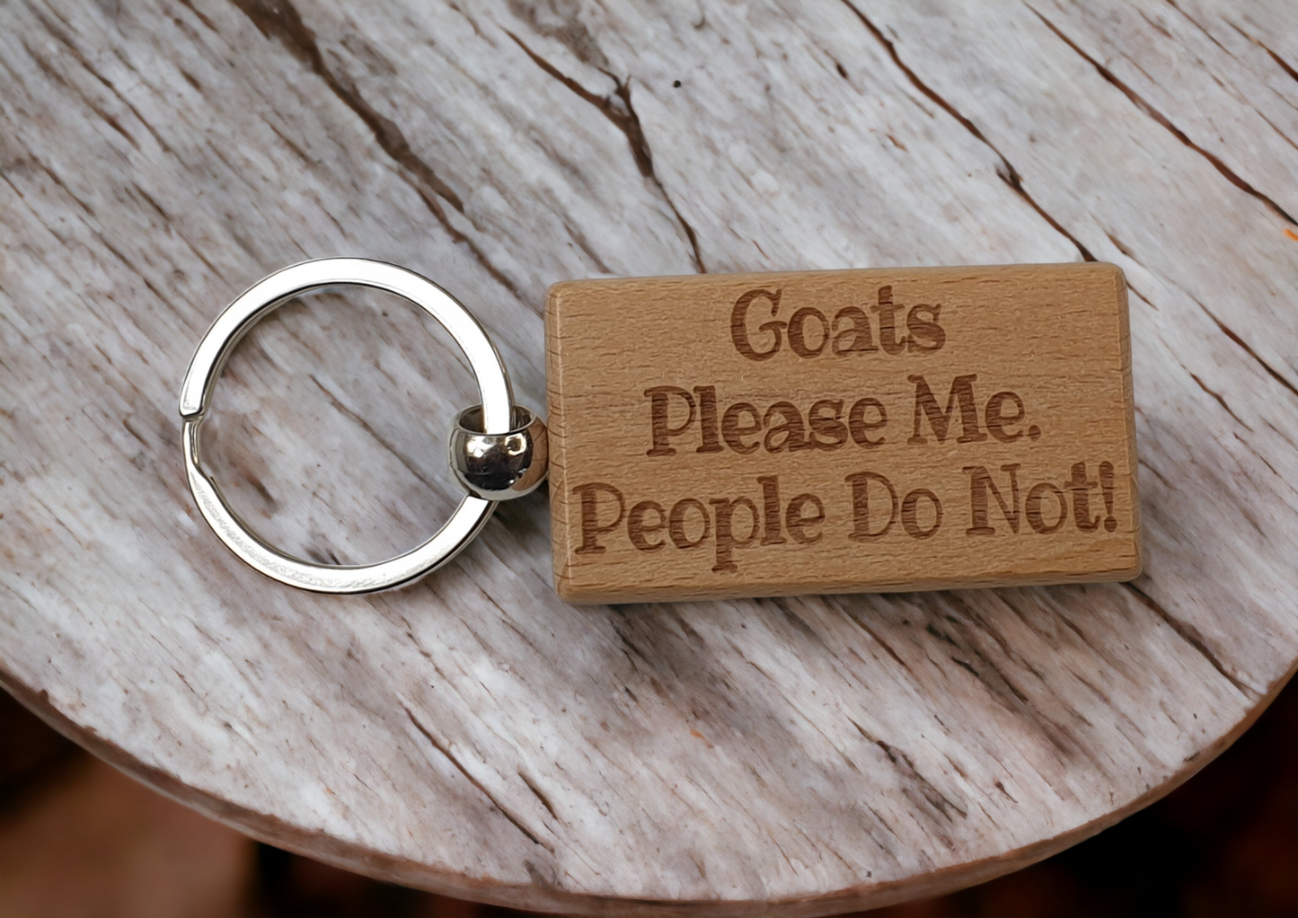 Goat Keyring Gift - Goats Please Me People Do Not - Engraved Wooden Keyring Novelty Nice Custom Gift