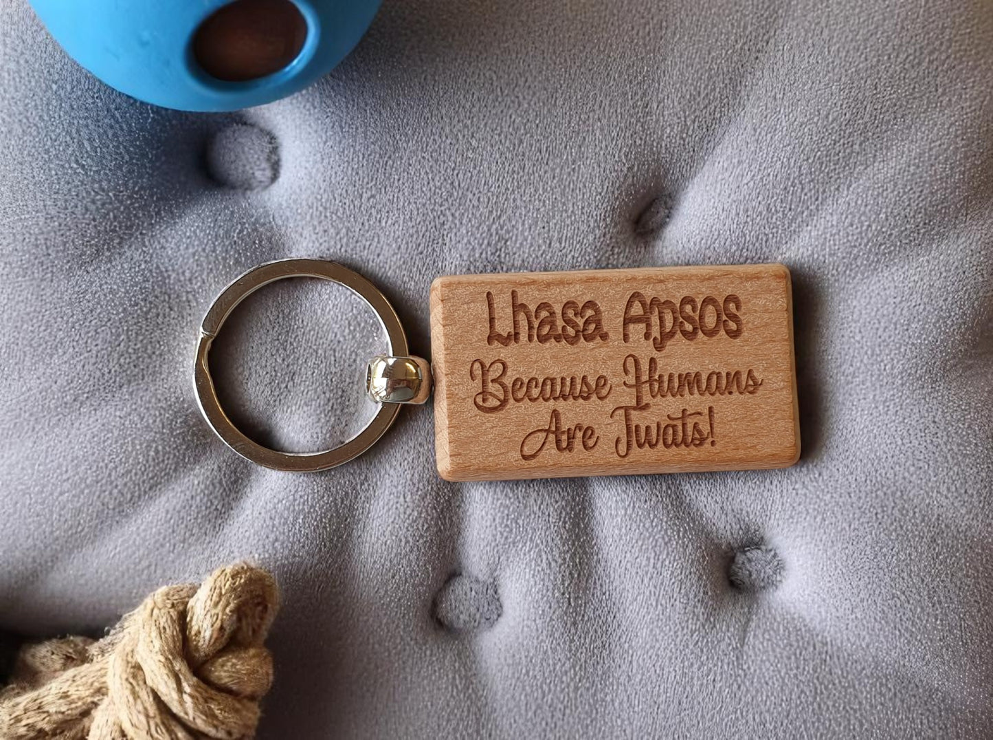 Lhasa Apso Keyring Gift - Because Humans Are Twats - Nice Cute Engraved Wooden Key Fob Novelty Dog Owner Present