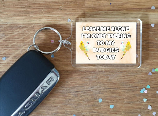 Budgie Keyring Gift - Leave Me Alone I'm Only Talking To My Budgies Today - Fun Cute Novelty Bird Animal Present