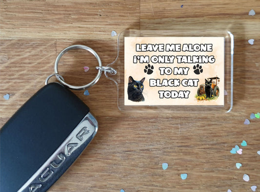 Cat Keyring Gift - Leave Me Alone I'm Only Talking To My Black Cat Today - Fun Cute Novelty Animal Present
