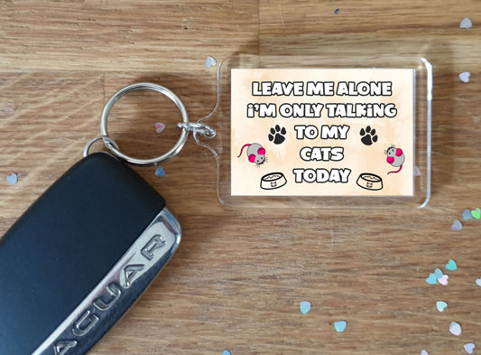Cat Keyring Gift - Leave Me Alone I'm Only Talking To My Cats Today - Fun Cute Novelty Animal Present