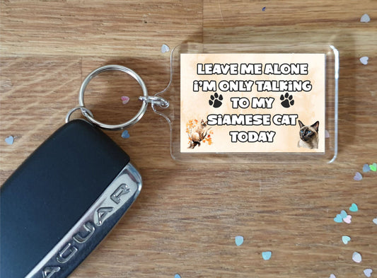 Cat Keyring Gift - Leave Me Alone I'm Only Talking To My Siamese Cat Today - Fun Cute Novelty Animal Present