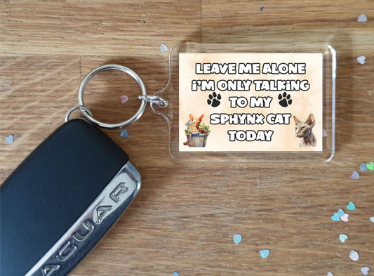 Cat Keyring Gift - Leave Me Alone I'm Only Talking To My Sphynx Cat Today - Fun Cute Novelty Animal Present