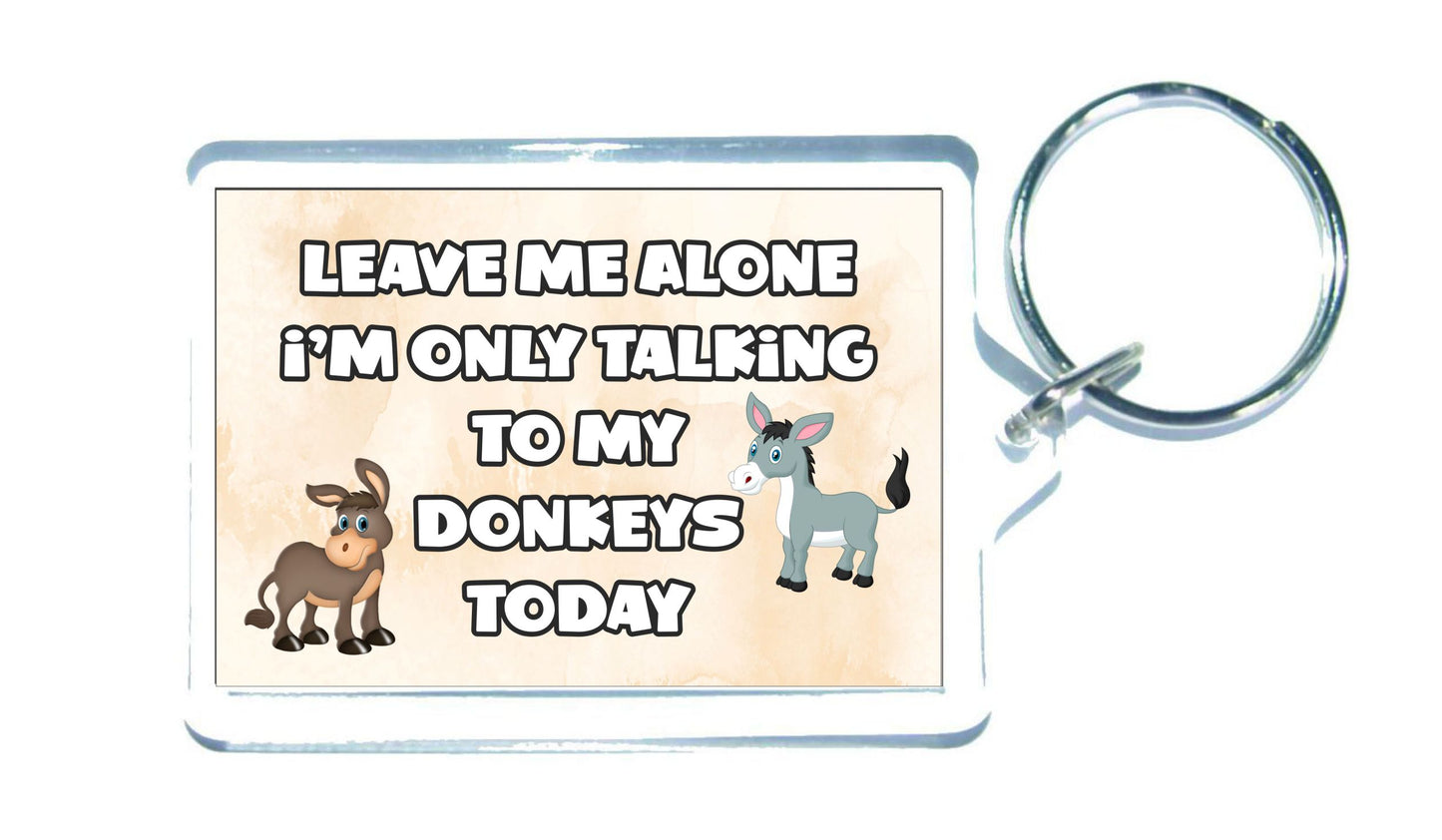Donkey Keyring Gift - Leave Me Alone I'm Only Talking To My Donkeys Today - Fun Cute Novelty Animal Present
