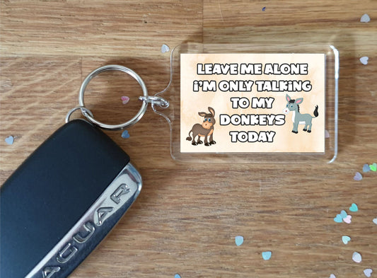 Donkey Keyring Gift - Leave Me Alone I'm Only Talking To My Donkeys Today - Fun Cute Novelty Animal Present