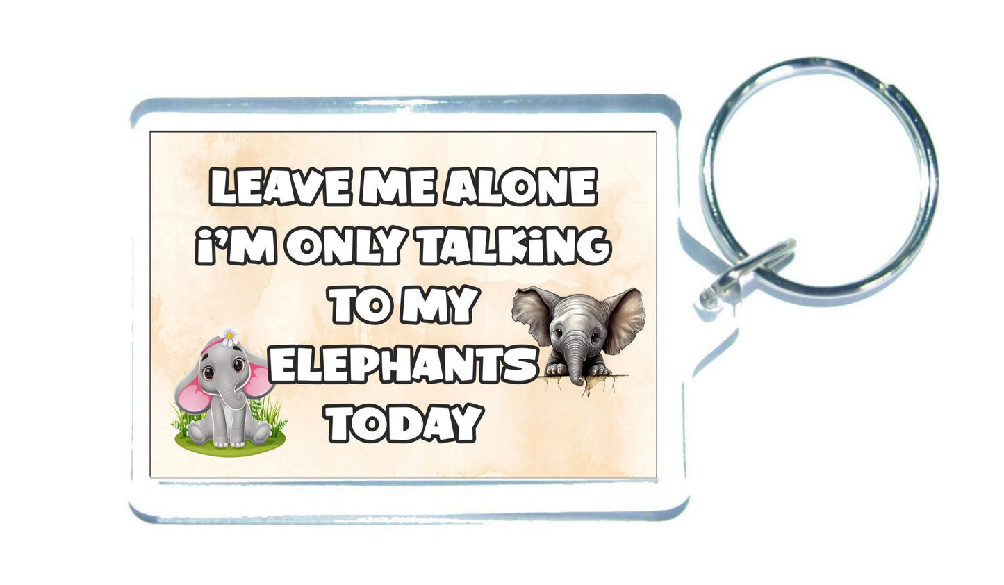 Elephant Keyring Gift - Leave Me Alone I'm Only Talking To My Elephants Today - Fun Cute Novelty Animal Present
