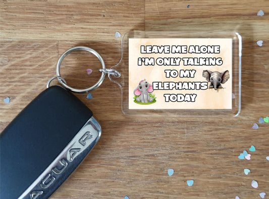 Elephant Keyring Gift - Leave Me Alone I'm Only Talking To My Elephants Today - Fun Cute Novelty Animal Present