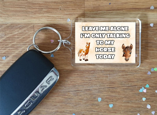 Horse Keyring Gift - Leave Me Alone I'm Only Talking To My Horse Today - Fun Cute Novelty Animal Present