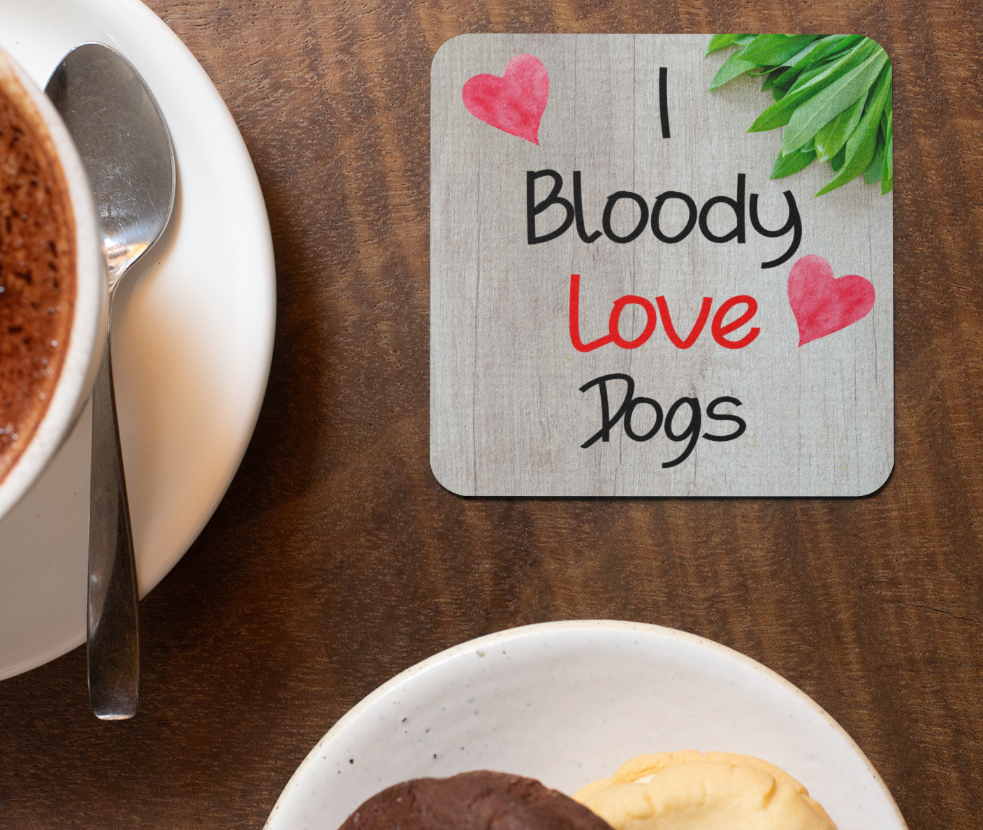 Dog Coaster Gift - I Bloody Love Dogs - Novelty Fun Cute Pet Owner CORK Present