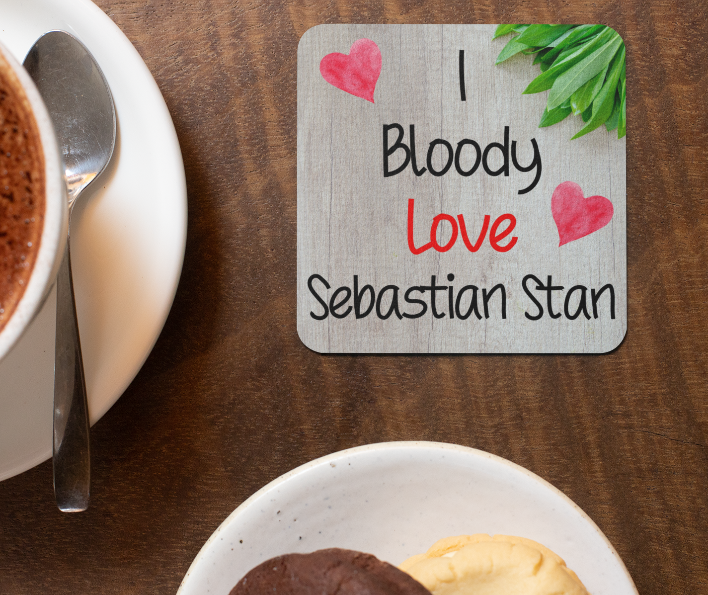 Film Star Coaster Gift - I Bloody Love Sebastian Stan - Cute Fun Novelty CORK Present