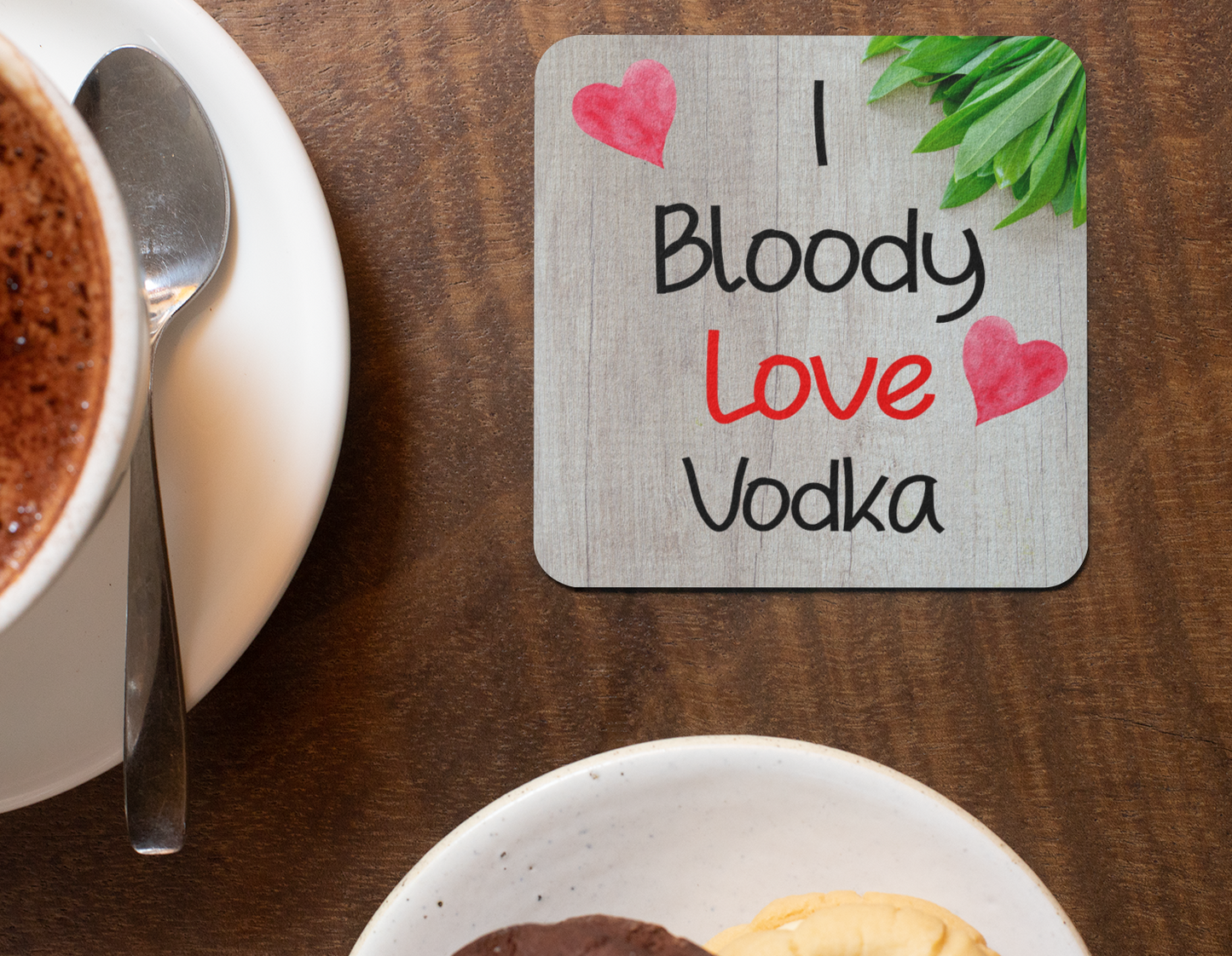 Alcohol Coaster Gift - I Bloody Love Vodka- Cute Fun Novelty Drink CORK Present