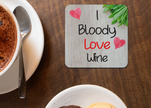 Alcohol Coaster Gift - I Bloody Love Wine - Cute Fun Novelty Drink CORK Present