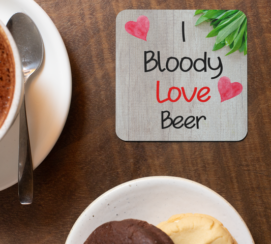 Alcohol Coaster Gift - I Bloody Love Beer - Cute Fun Novelty Drink CORK Present