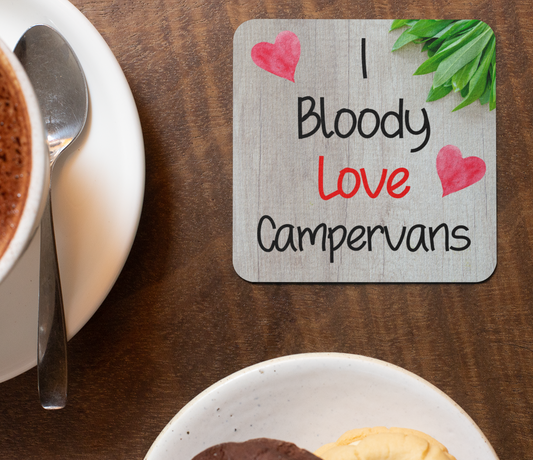 Campervan Coaster Gift - I Bloody Love Campervans - Fun Novelty Holiday CORK Cute Present