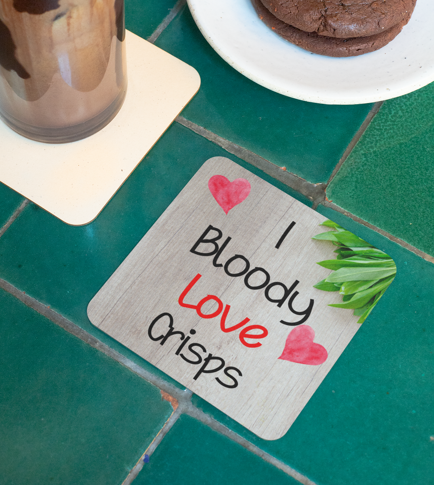 Food Coaster Gift - I Bloody Love Crisps - Novelty Fun Cute CORK Present