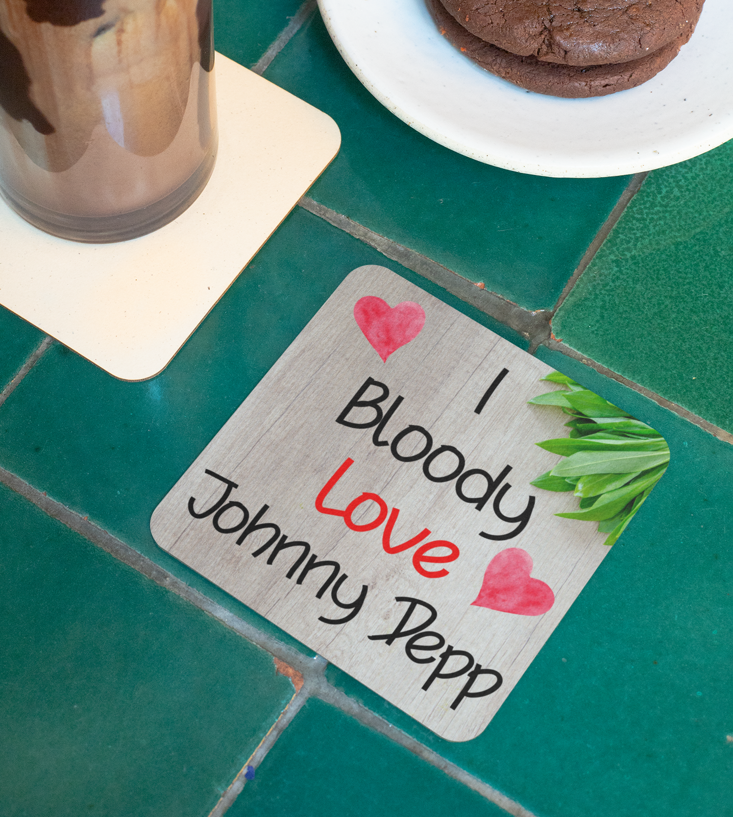 Film Star Coaster Gift - I Bloody Love Johnny Depp - Cute Fun Novelty CORK Present