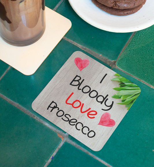 Alcohol Coaster Gift - I Bloody Love Prosecco - Cute Fun Novelty Drink CORK Present