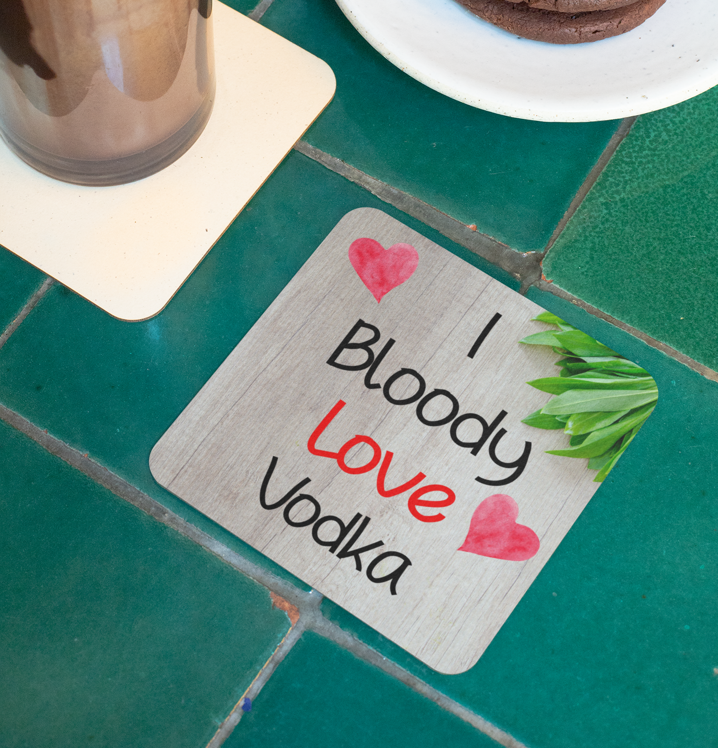Alcohol Coaster Gift - I Bloody Love Vodka- Cute Fun Novelty Drink CORK Present