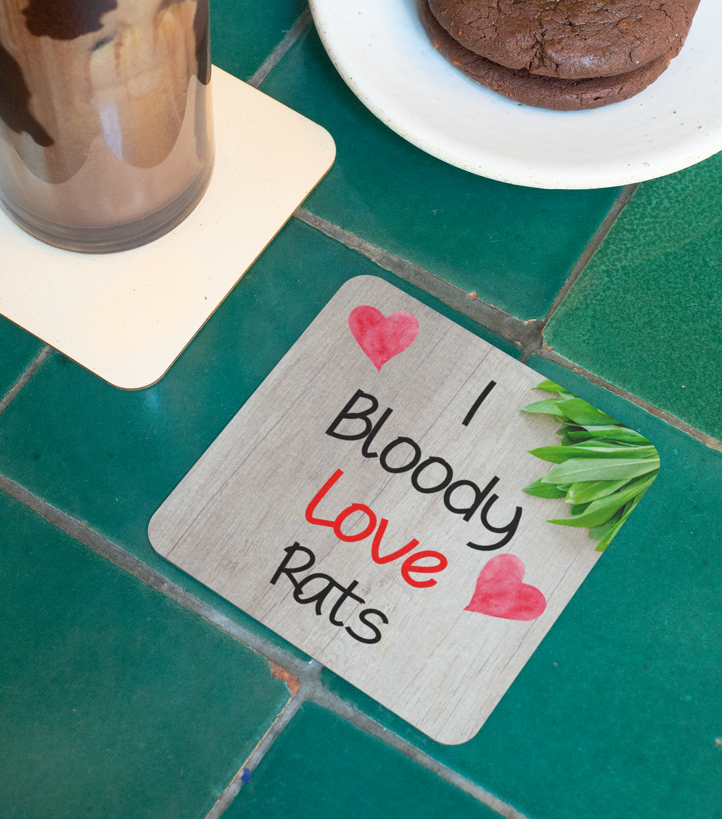 Rat Coaster Gift - I Bloody Love Rats - Novelty Fun Cute Pet Owner CORK Present