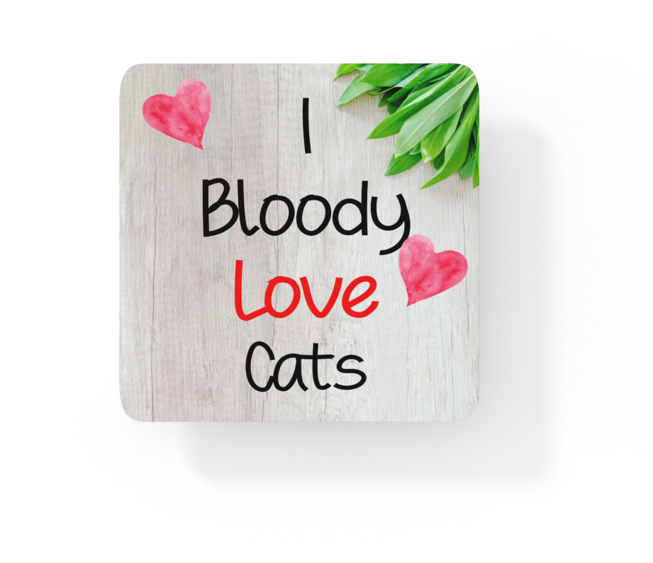 Cat Coaster Gift - I Bloody Love Cats - Novelty Fun Cute Animal Pet Owner CORK Present