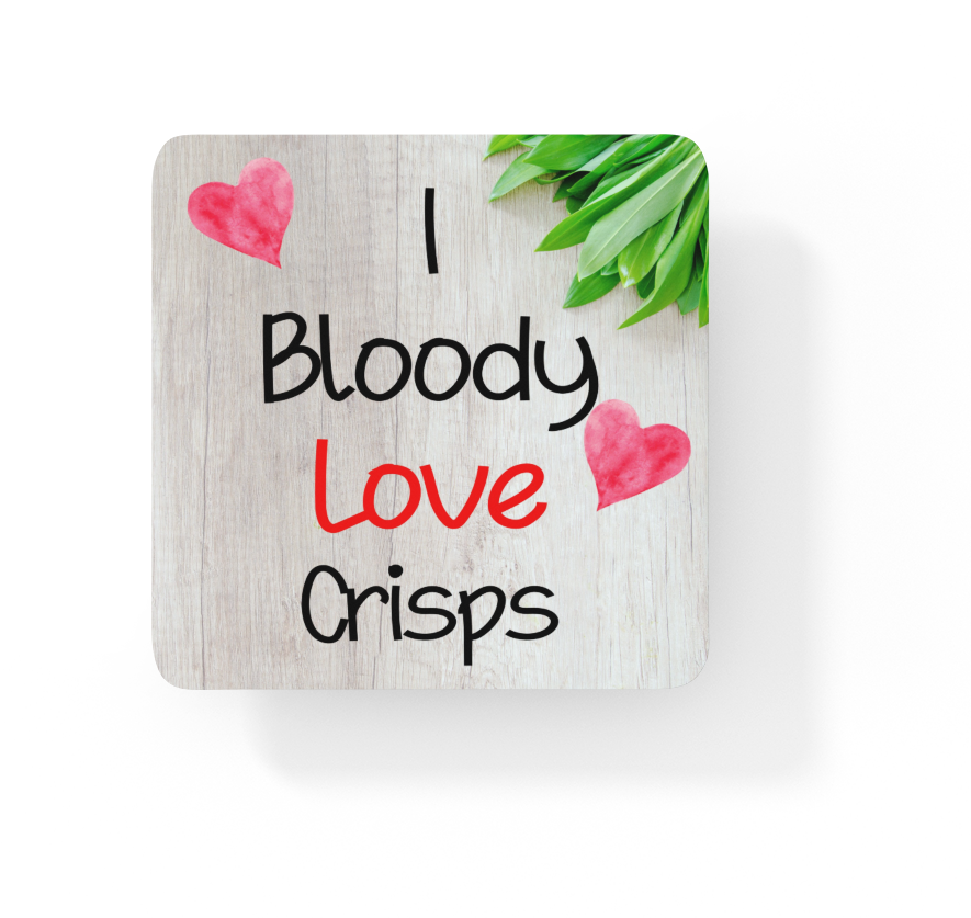 Food Coaster Gift - I Bloody Love Crisps - Novelty Fun Cute CORK Present