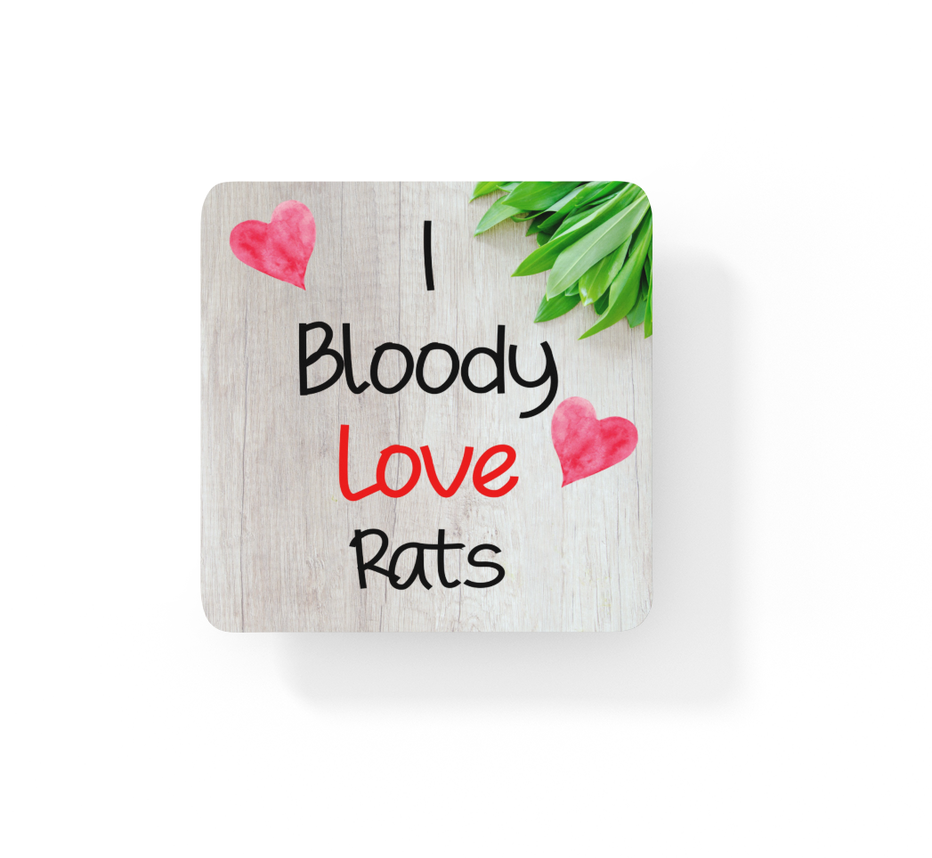 Rat Coaster Gift - I Bloody Love Rats - Novelty Fun Cute Pet Owner CORK Present
