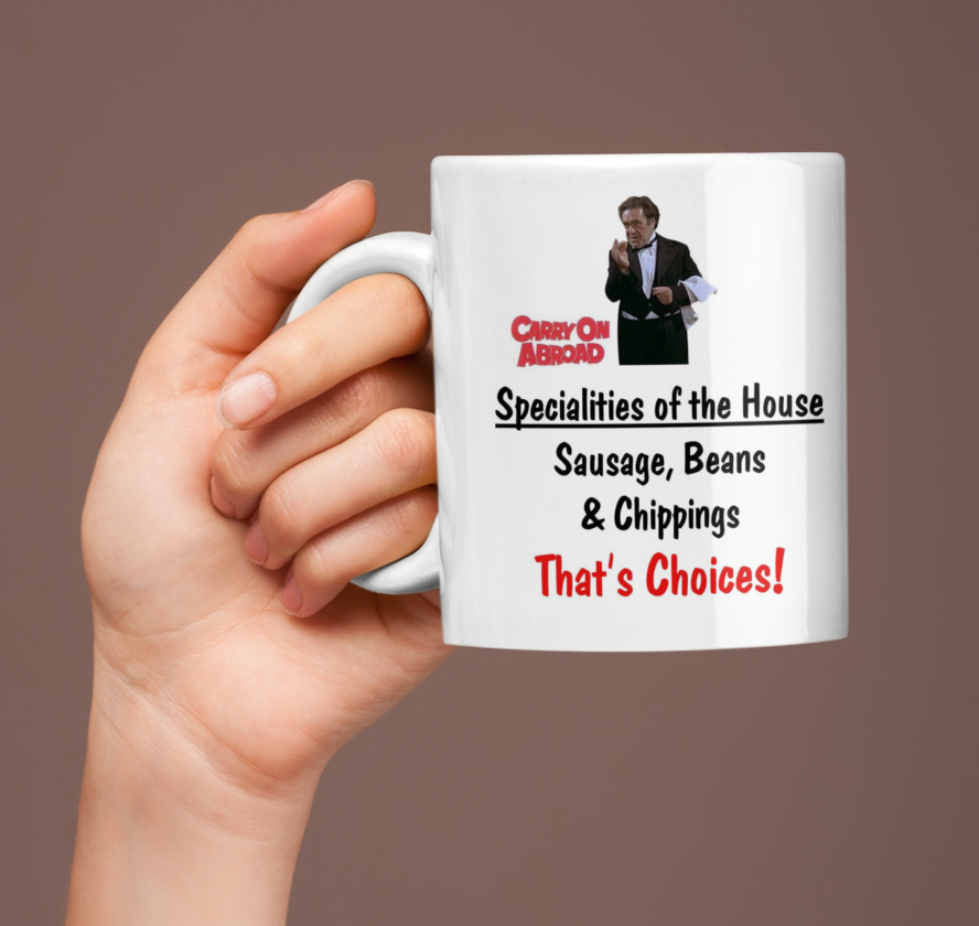 Carry On Mug Gift - Abroad Sausage Beans and Chippings - Cute Funny Novelty Comedy Movie Cup Present
