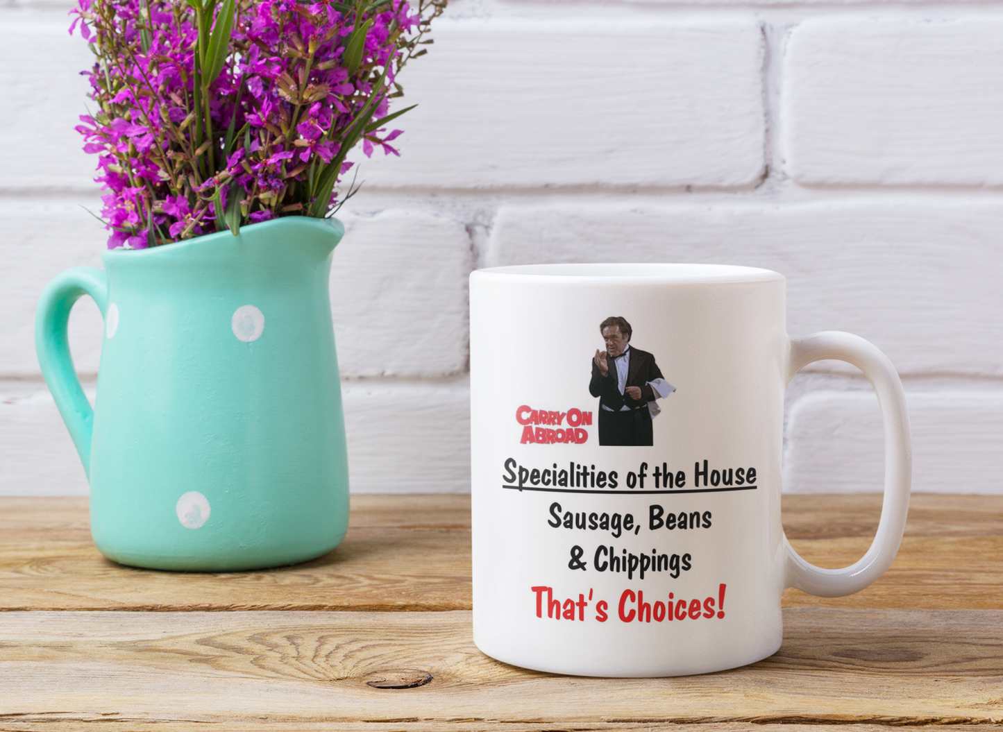 Carry On Mug Gift - Abroad Sausage Beans and Chippings - Cute Funny Novelty Comedy Movie Cup Present