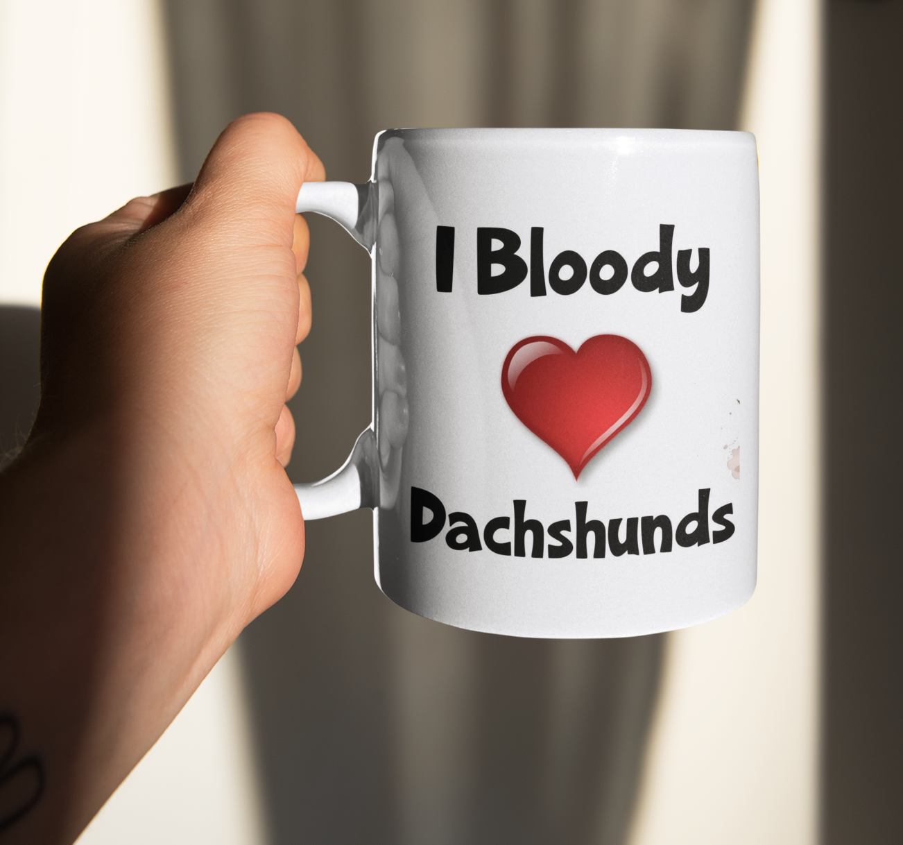 Dachshund Mug Gift - I Bloody Love Heart - Nice Funny Cute Novelty Pet Dog Owner Cup Present