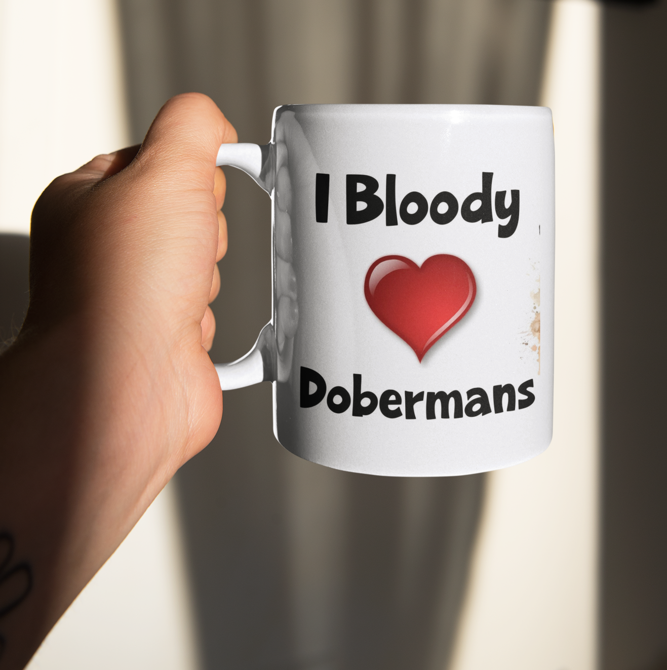 Doberman Mug Gift - I Bloody Love Heart - Nice Funny Cute Novelty Pet Dog Owner Cup Present
