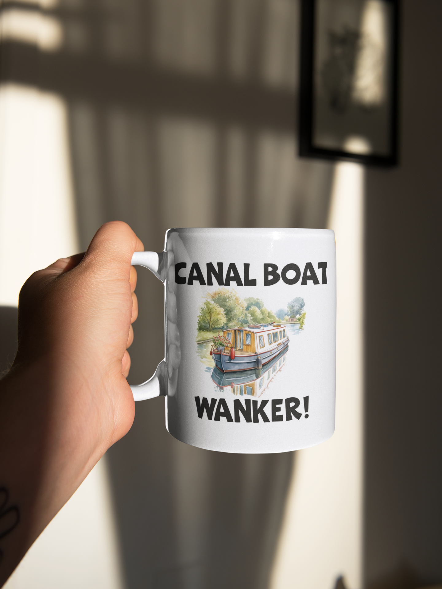 Canal Boat Wanker Mug Gift - Novelty Narrowboat Rude Funny Holiday Travel Boating Vacation Cup Present