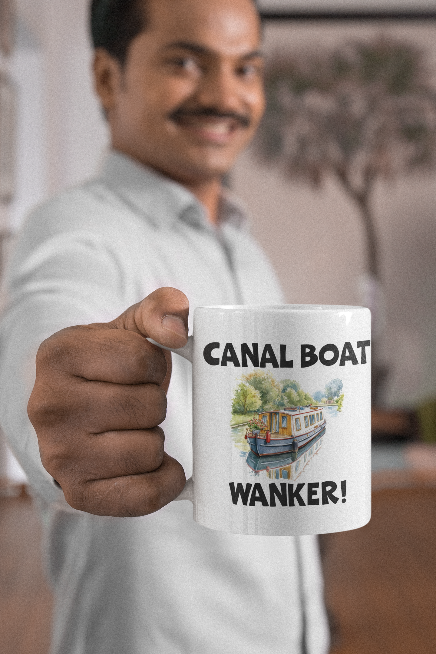 Canal Boat Wanker Mug Gift - Novelty Narrowboat Rude Funny Holiday Travel Boating Vacation Cup Present