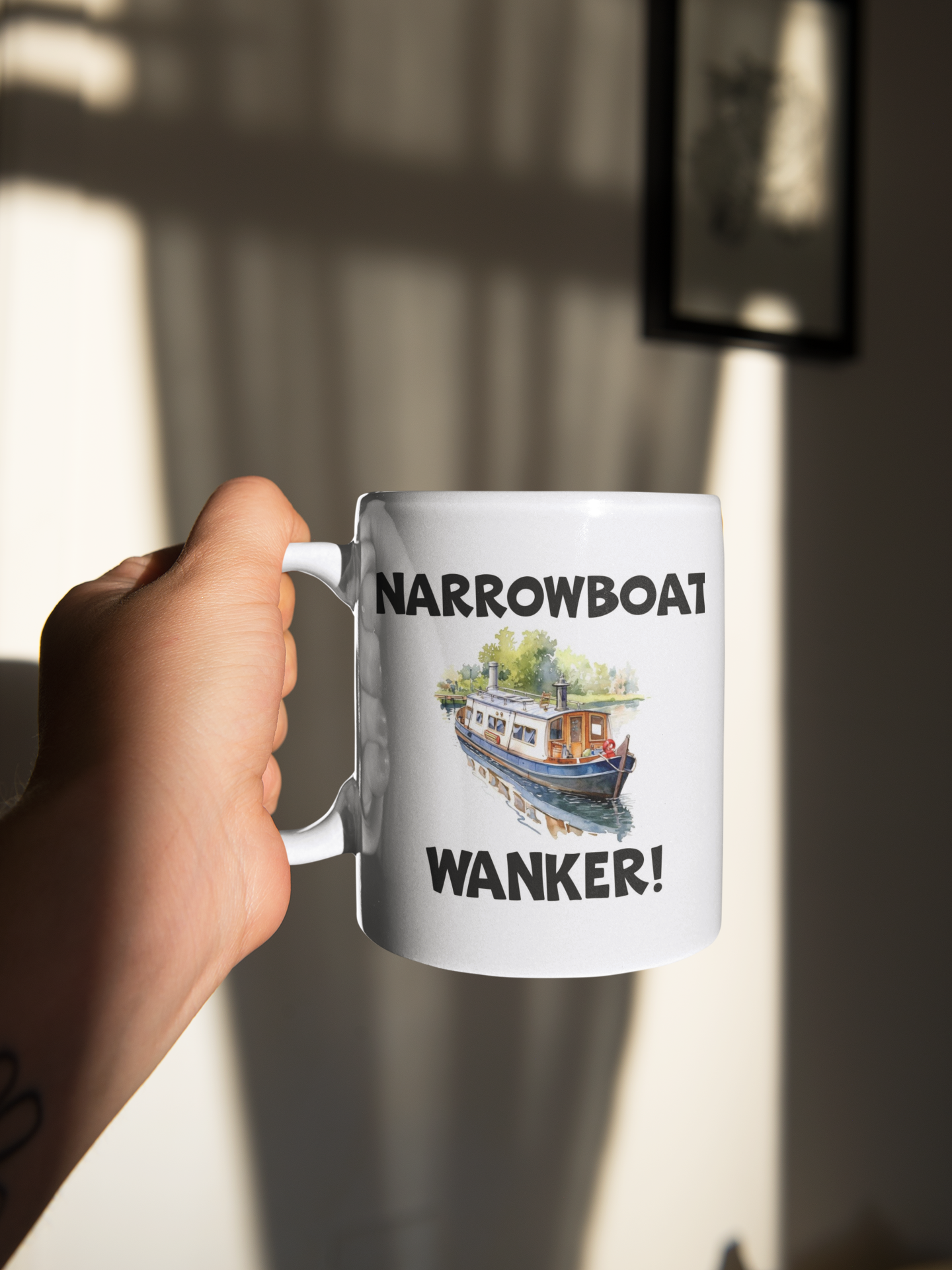 Narrowboat Wanker Mug Gift - Novelty Cute Canal Boat Rude Funny Holiday Travel Boating Vacation Cup Present