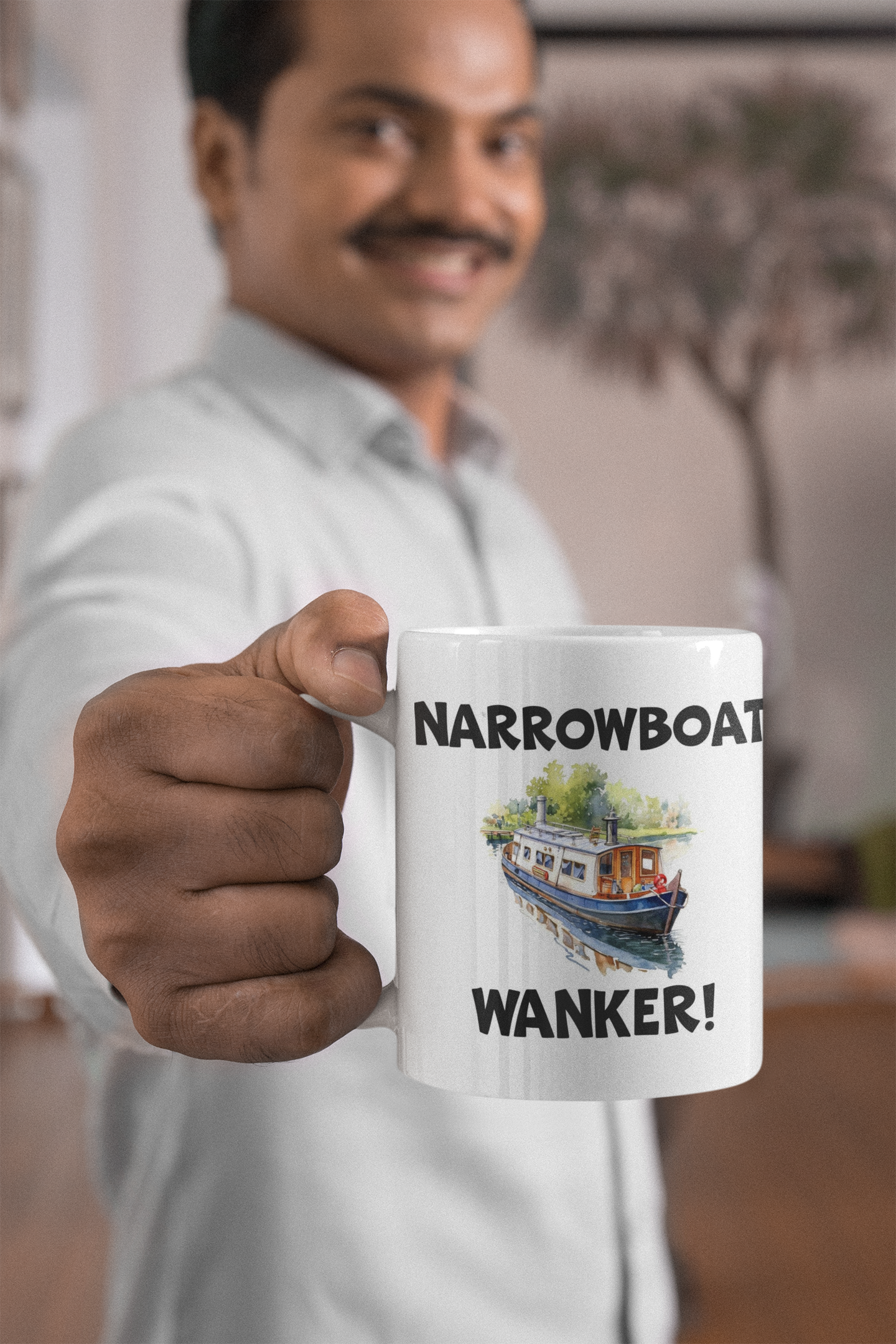 Narrowboat Wanker Mug Gift - Novelty Cute Canal Boat Rude Funny Holiday Travel Boating Vacation Cup Present
