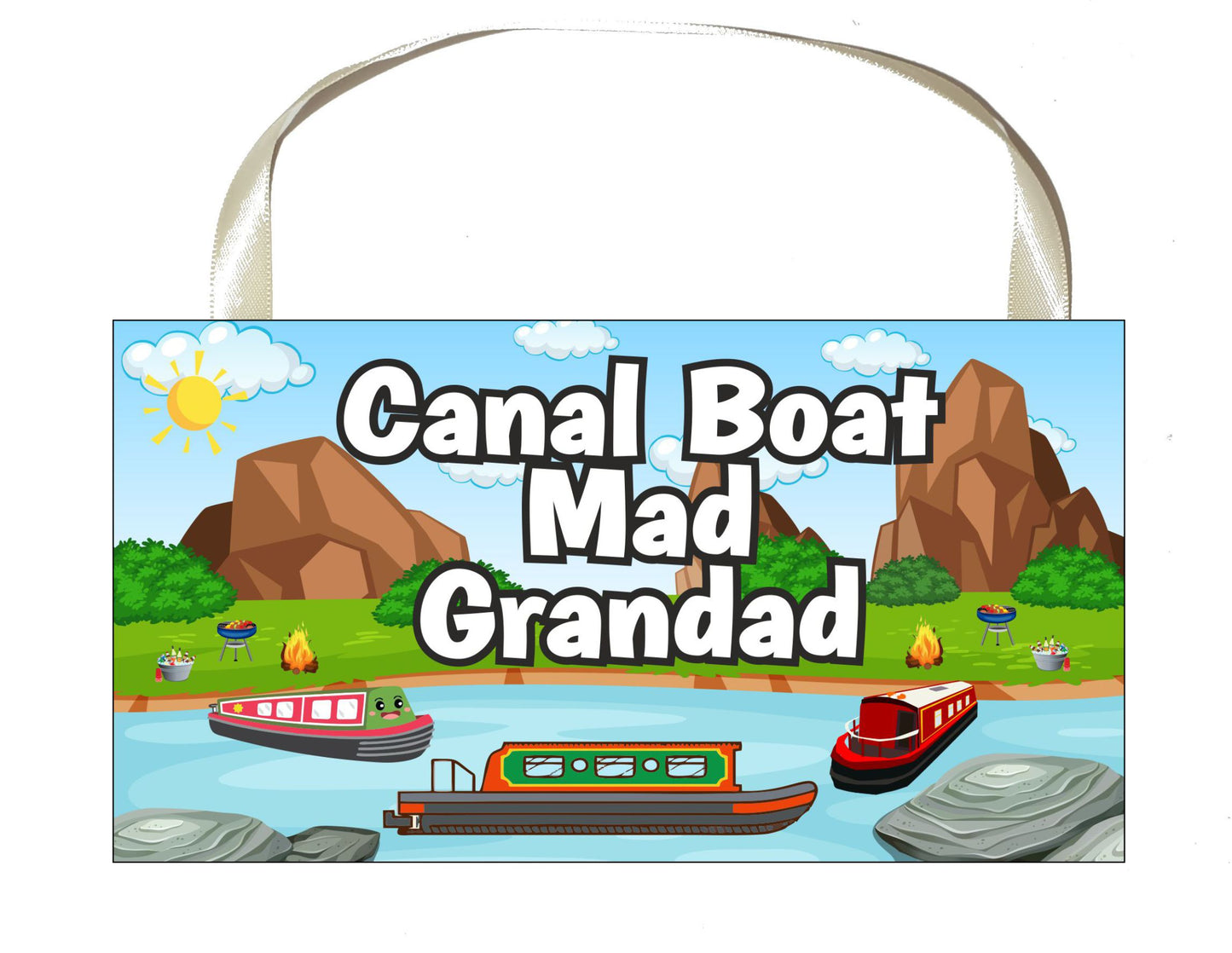 Grandad Canal Boat Plaque / Sign Gift - Canal Boat Mad Grandad - Fun Cute Holiday Novelty Present
