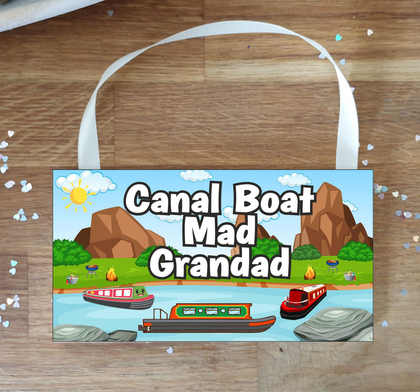 Grandad Canal Boat Plaque / Sign Gift - Canal Boat Mad Grandad - Fun Cute Holiday Novelty Present