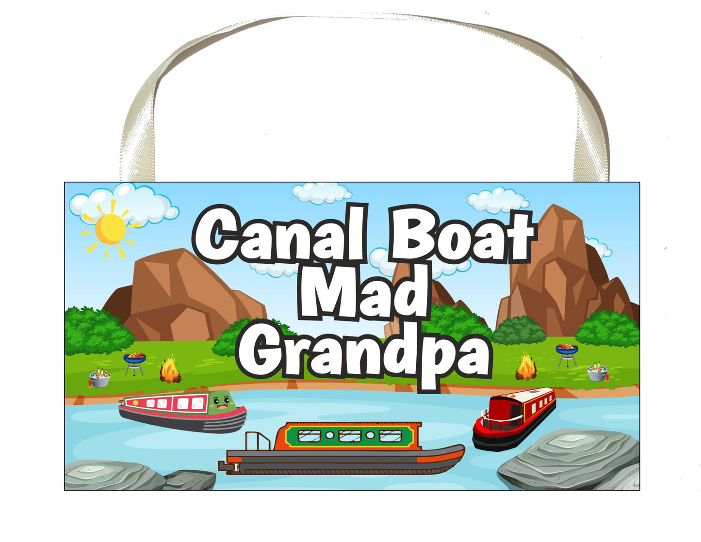 Grandpa Canal Boat Plaque / Sign Gift - Canal Boat Mad Grandpa - Fun Cute Holiday Novelty Present