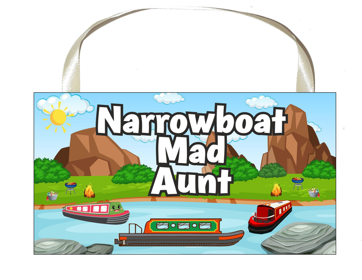 Aunt Narrowboat Plaque / Sign Gift - Narrowboat Mad Aunt - Fun Cute Holiday Novelty Present