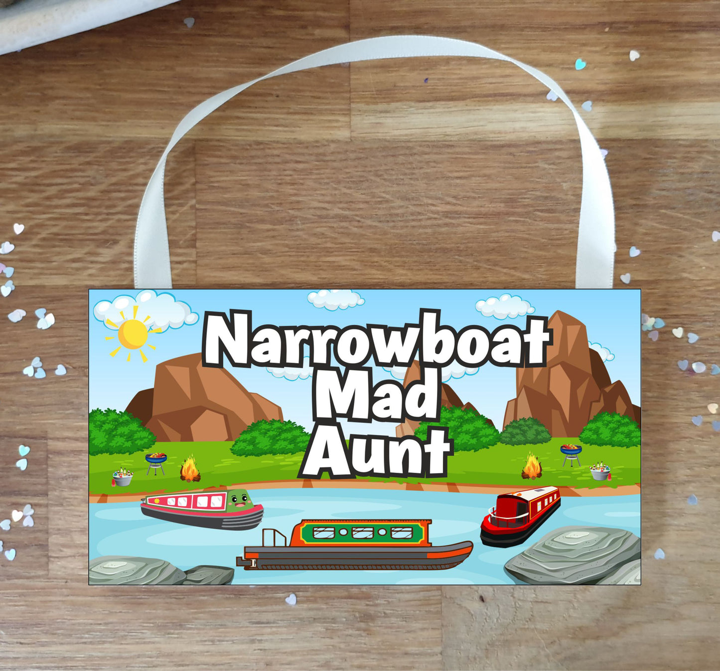 Aunt Narrowboat Plaque / Sign Gift - Narrowboat Mad Aunt - Fun Cute Holiday Novelty Present