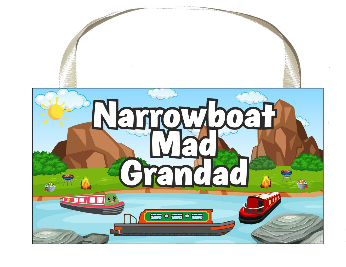 Grandad Narrowboat Plaque / Sign Gift - Narrowboat Mad Grandad - Fun Cute Holiday Novelty Present