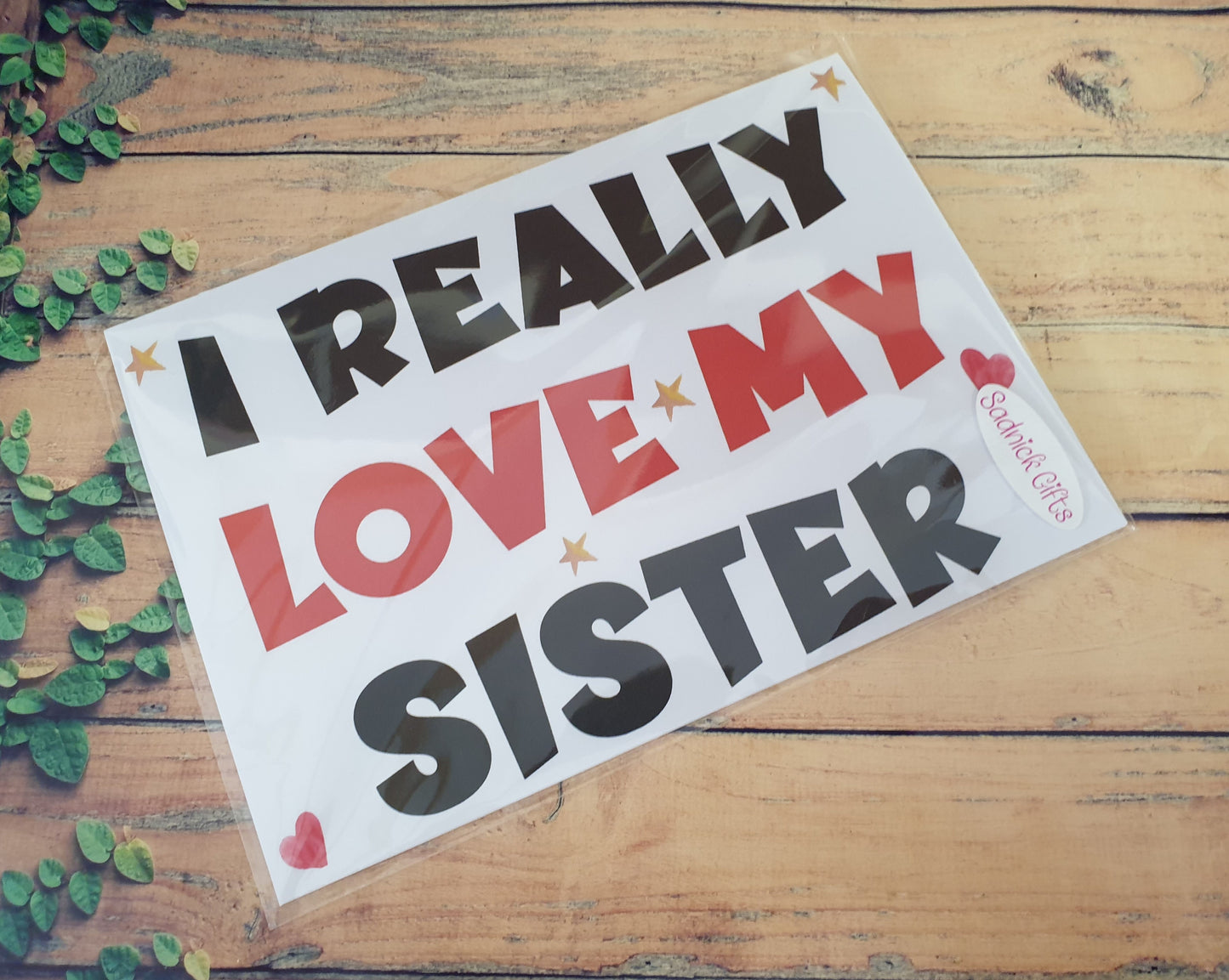 Sister Birthday Card - I Really Love My Sister - Nice Cute Novelty Greeting Card